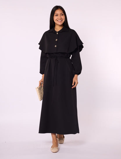 Long Dress with Cape and Tie Detail