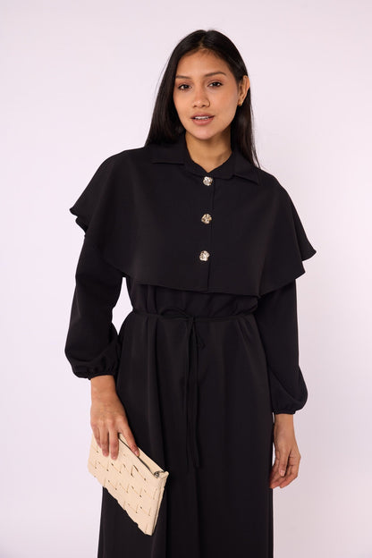 Long Dress with Cape and Tie Detail