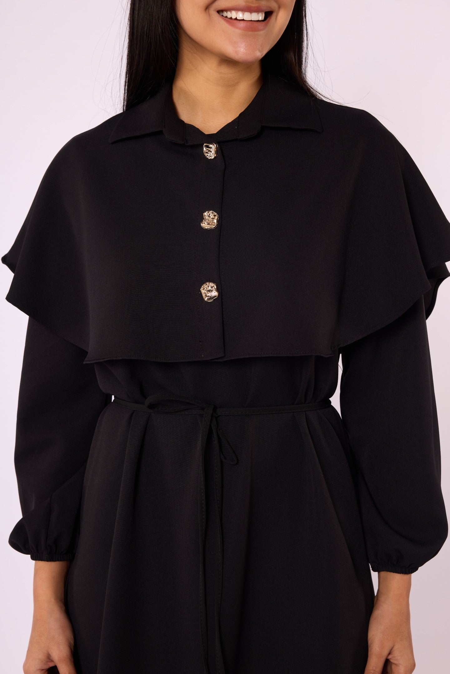 Long Dress with Cape and Tie Detail