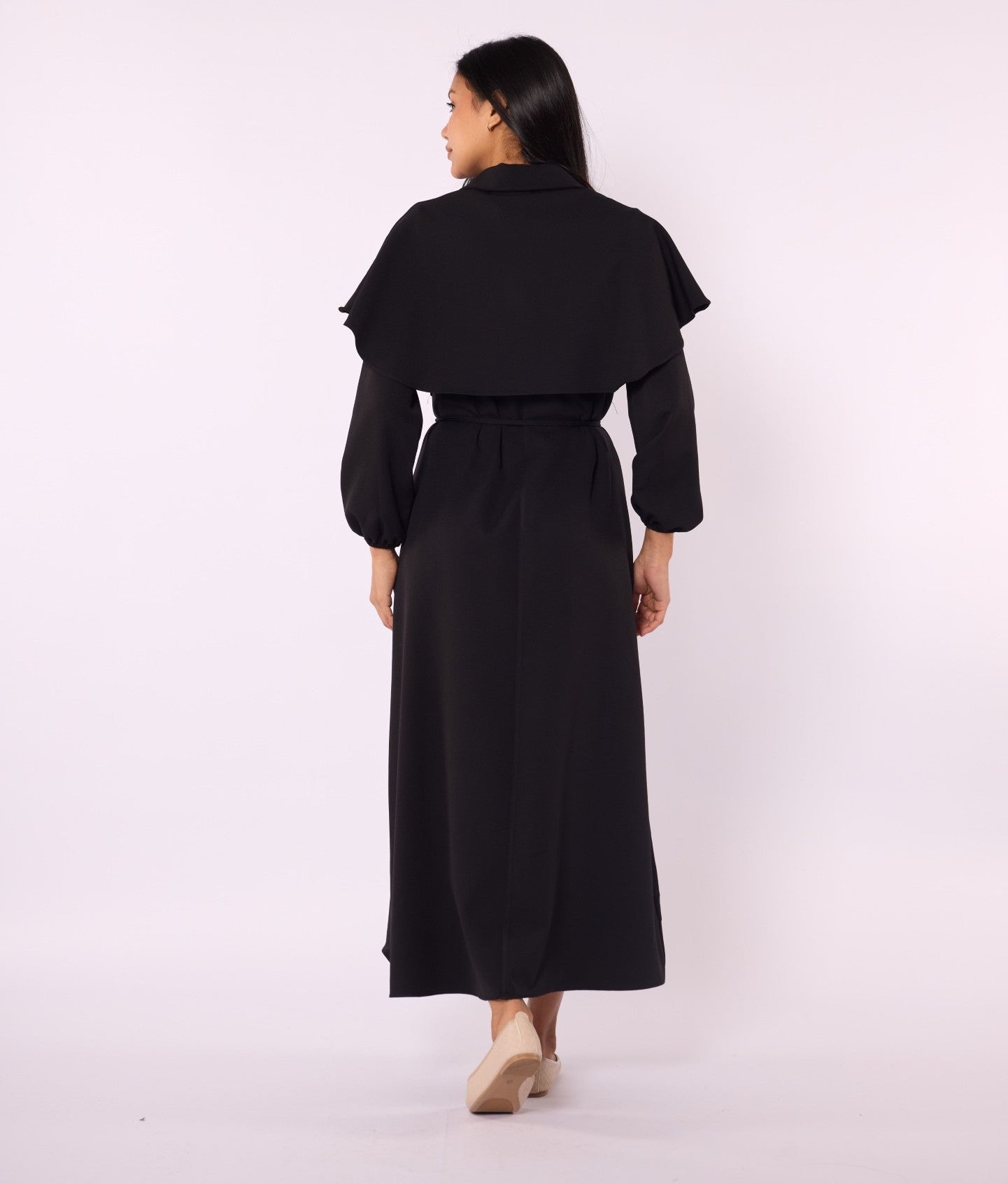 Long Dress with Cape and Tie Detail