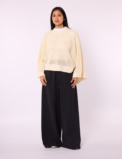 Honeycomb Patterned Batwing Sleeve Knit Blouse