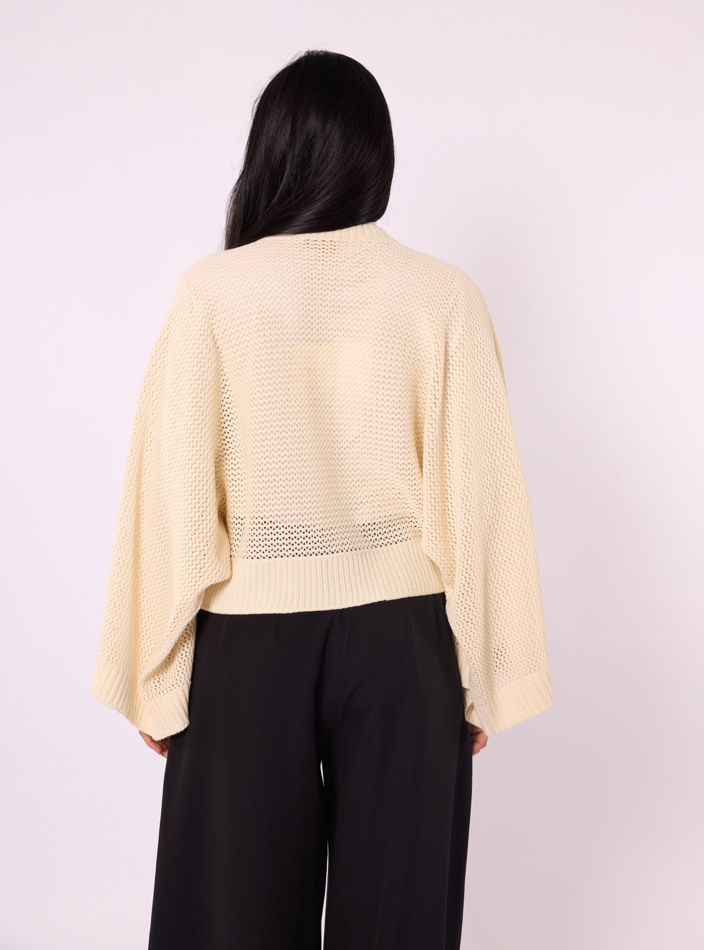 Honeycomb Patterned Batwing Sleeve Knit Blouse