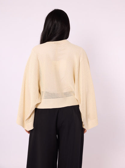 Honeycomb Patterned Batwing Sleeve Knit Blouse