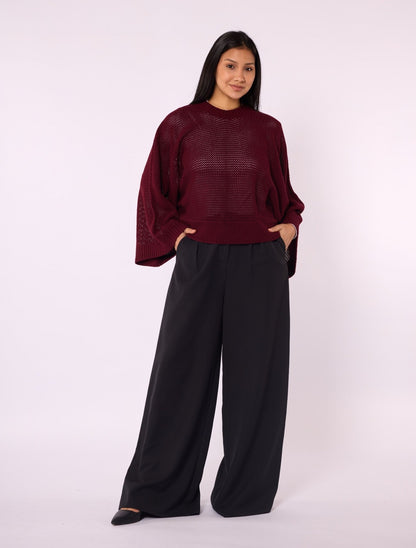 Honeycomb Patterned Batwing Sleeve Knit Blouse
