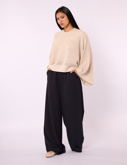 Honeycomb Patterned Batwing Sleeve Knit Blouse