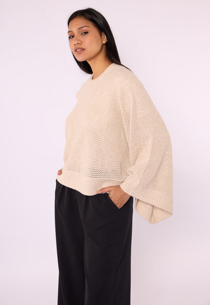 Honeycomb Patterned Batwing Sleeve Knit Blouse