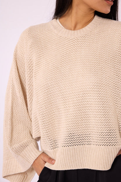 Honeycomb Patterned Batwing Sleeve Knit Blouse