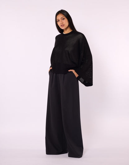 Honeycomb Patterned Batwing Sleeve Knit Blouse