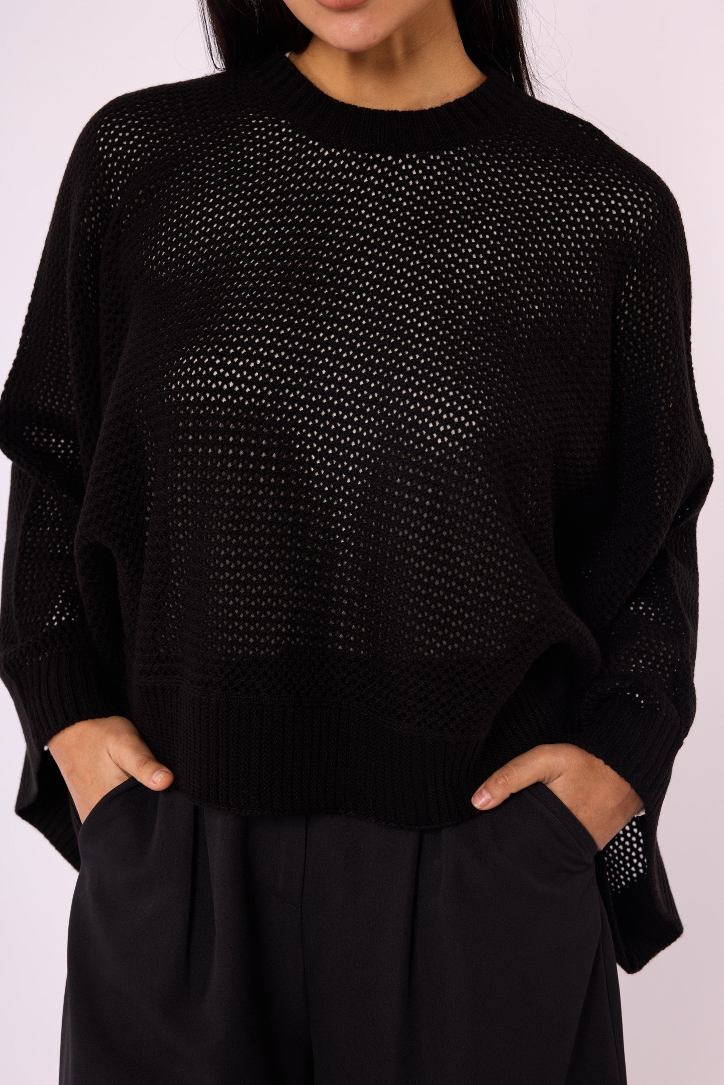 Honeycomb Patterned Batwing Sleeve Knit Blouse