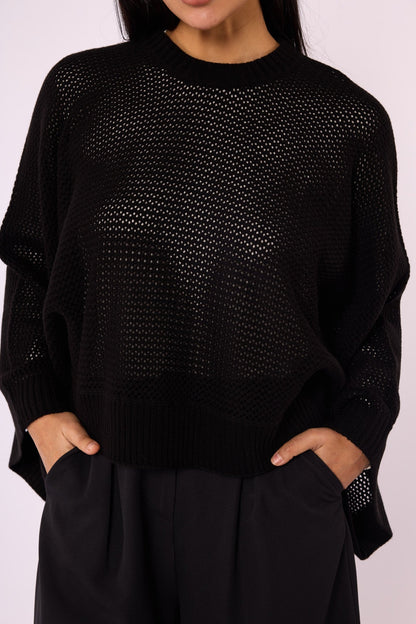Honeycomb Patterned Batwing Sleeve Knit Blouse