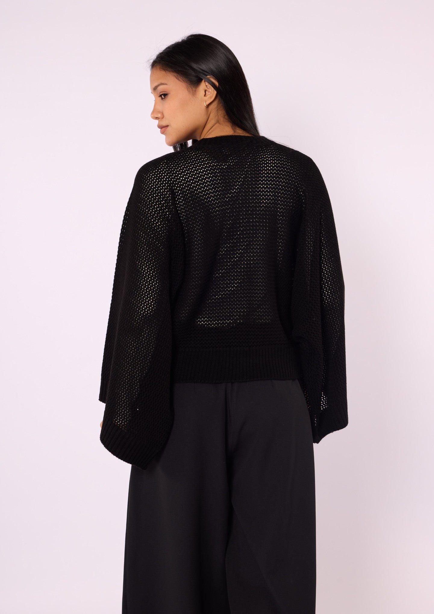 Honeycomb Patterned Batwing Sleeve Knit Blouse