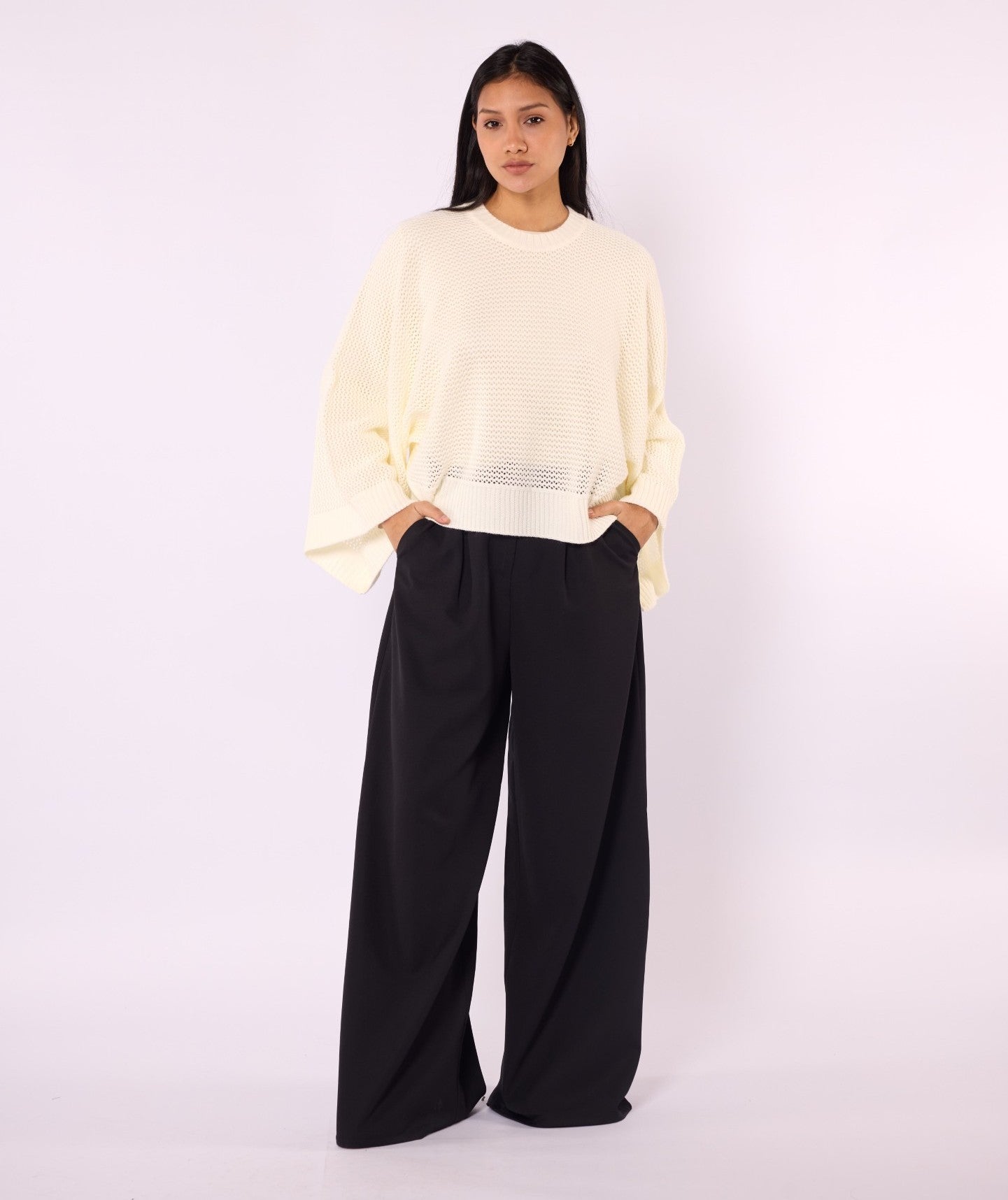 Honeycomb Patterned Batwing Sleeve Knit Blouse