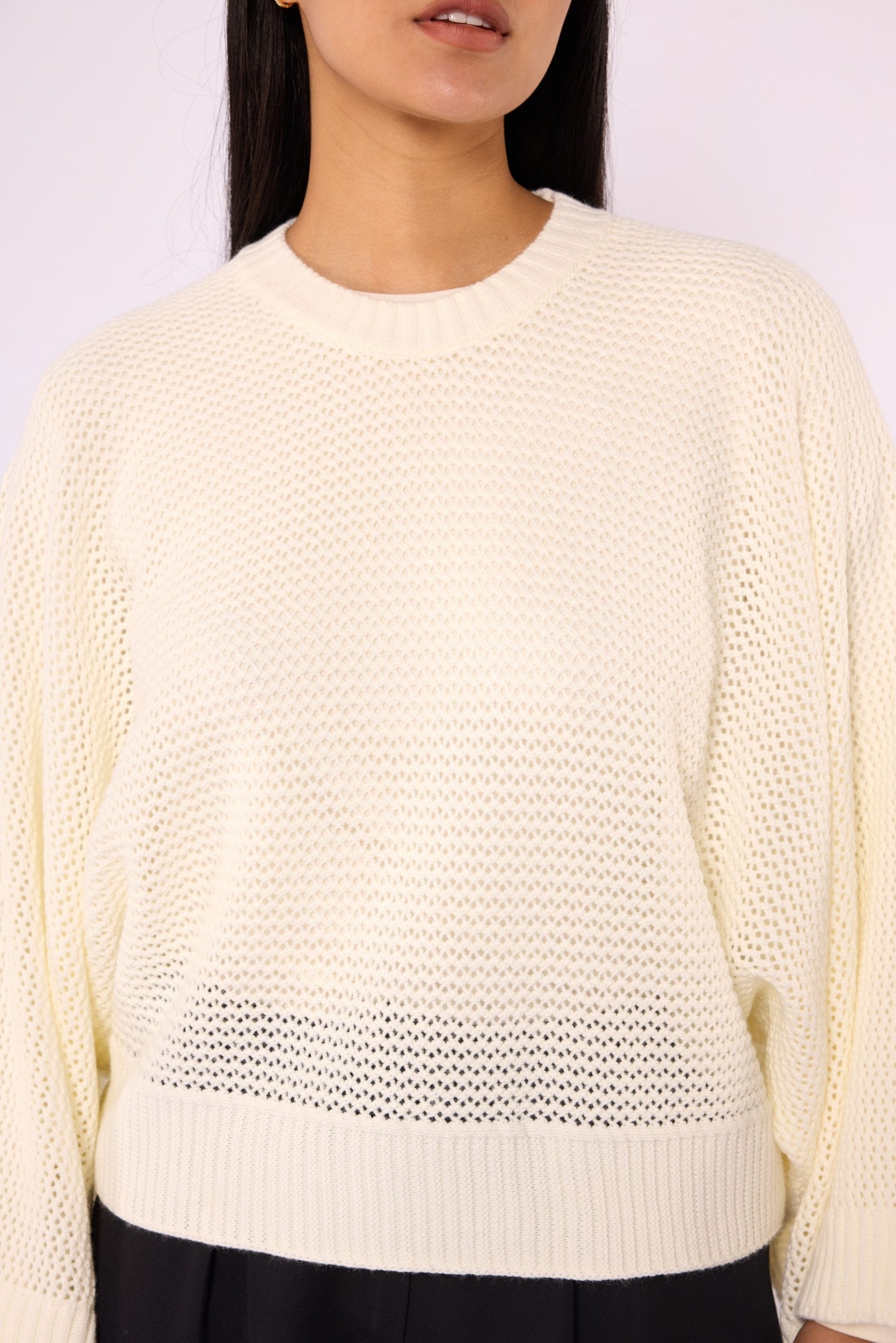 Honeycomb Patterned Batwing Sleeve Knit Blouse