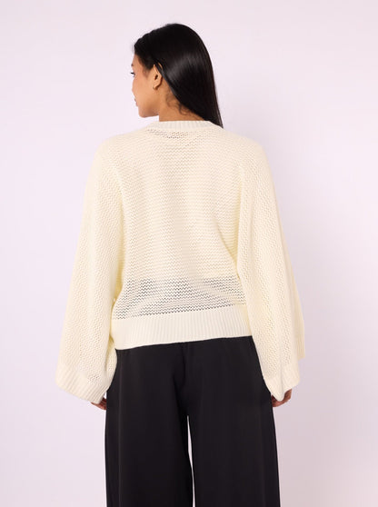 Honeycomb Patterned Batwing Sleeve Knit Blouse