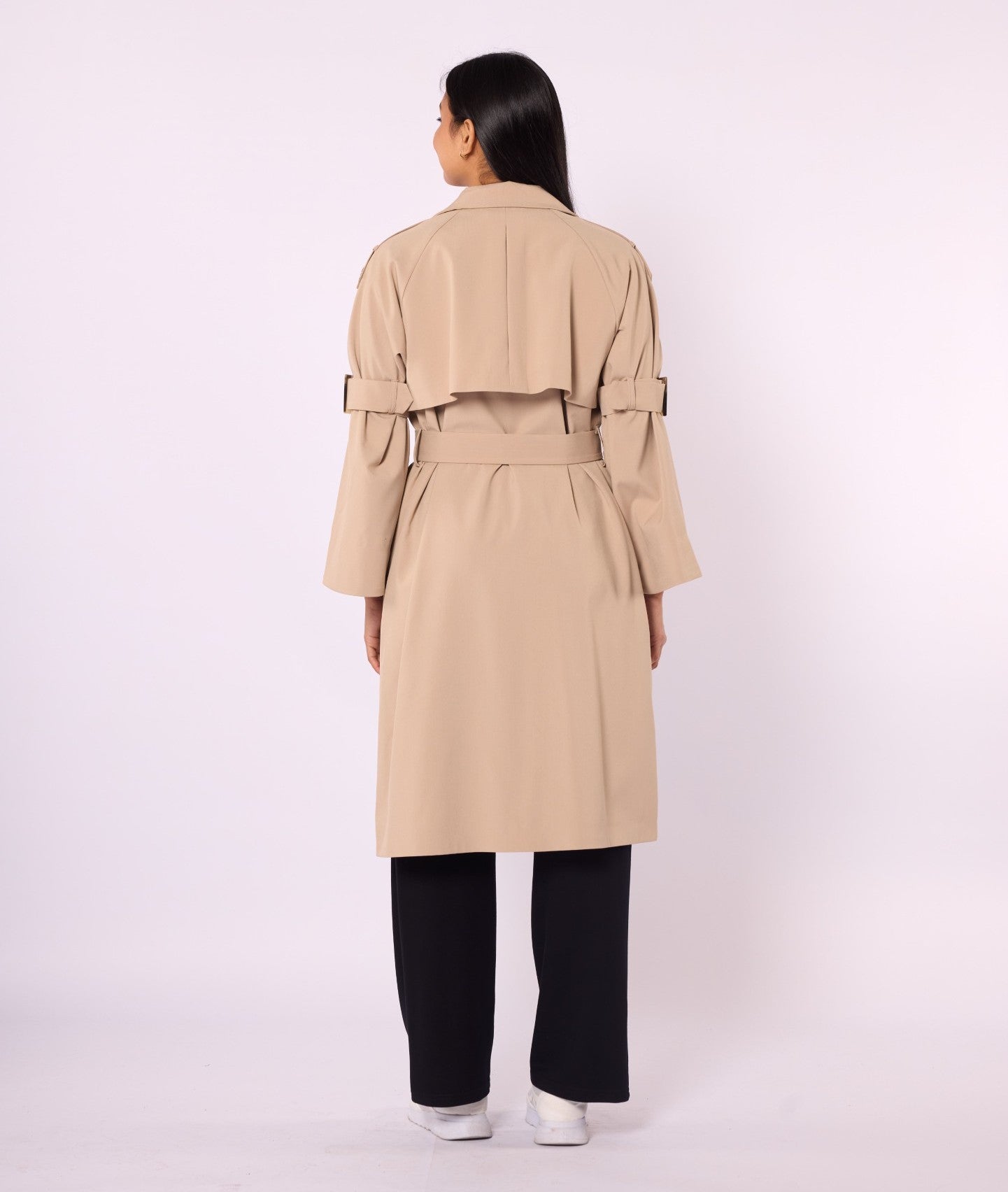 Lined Trench Coat with Double-Breasted Look and Wide Sleeves