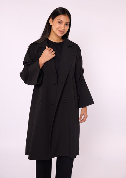 Lined Trench Coat with Double-Breasted Look and Wide Sleeves