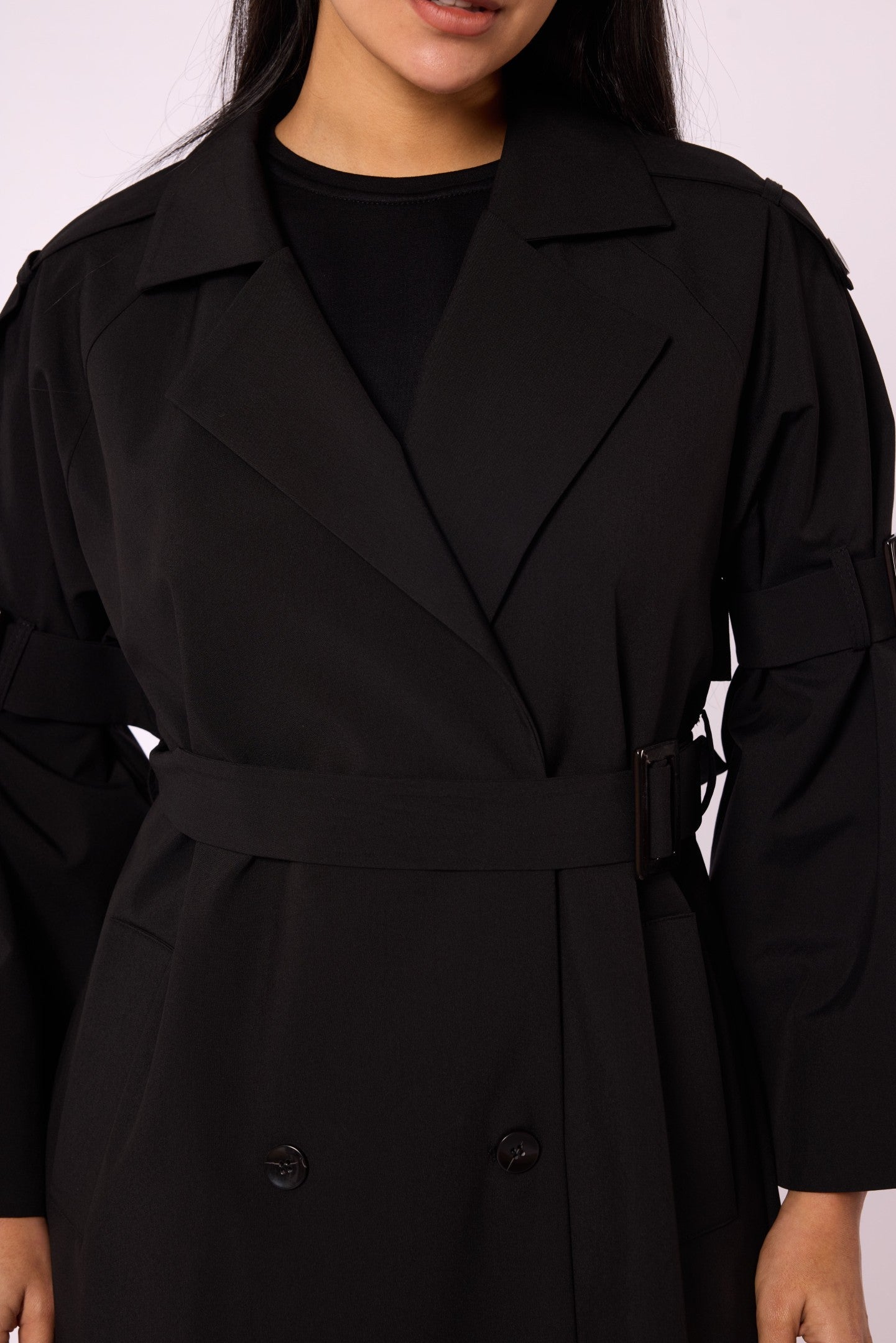Lined Trench Coat with Double-Breasted Look and Wide Sleeves