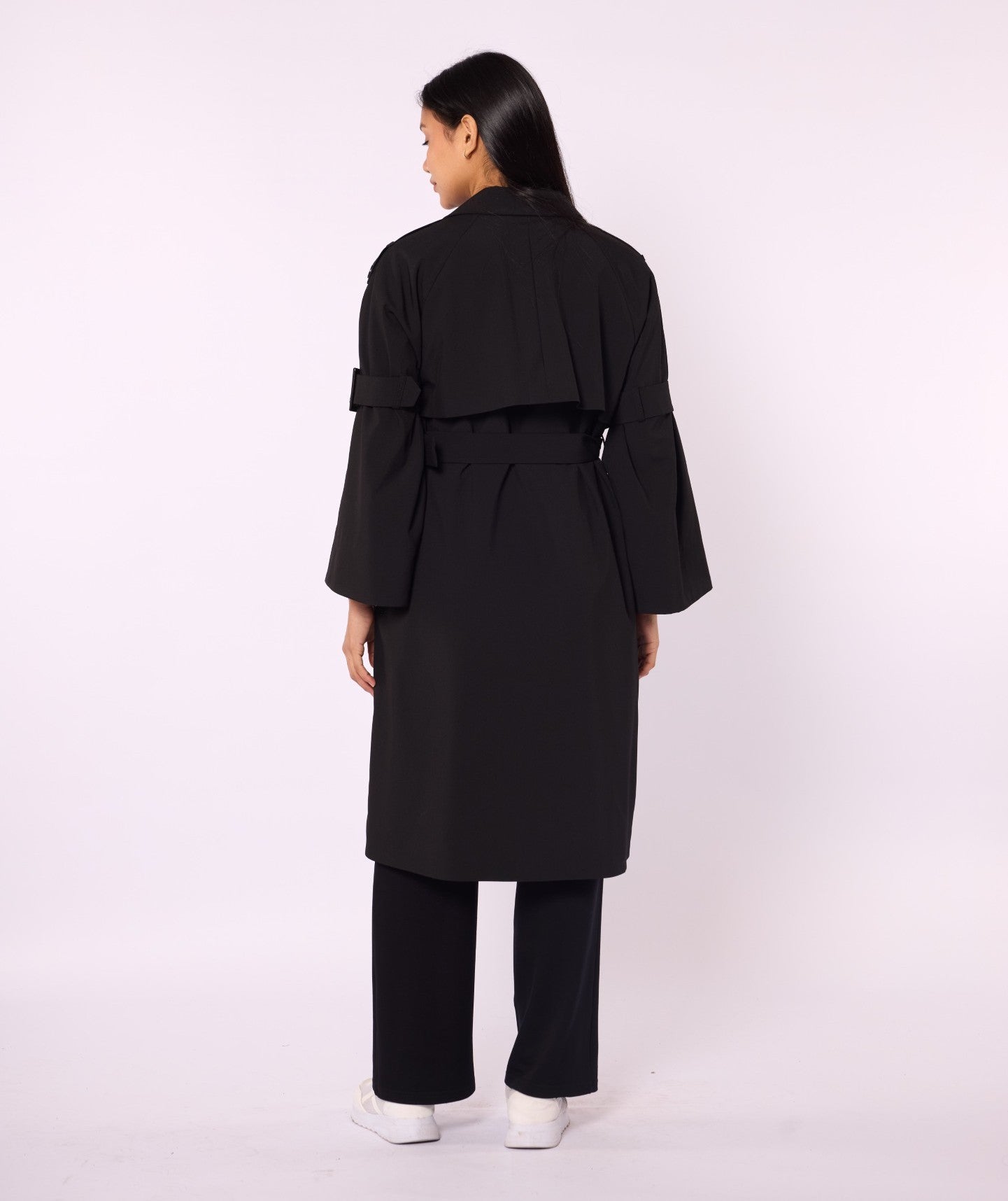 Lined Trench Coat with Double-Breasted Look and Wide Sleeves