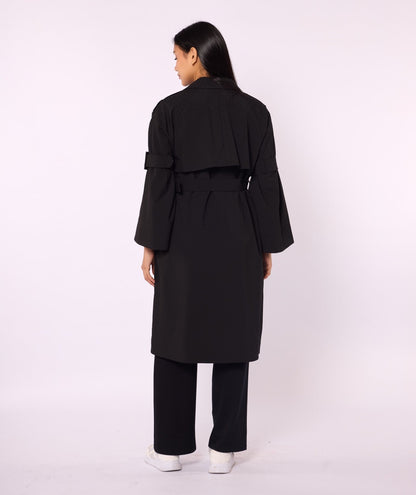 Lined Trench Coat with Double-Breasted Look and Wide Sleeves