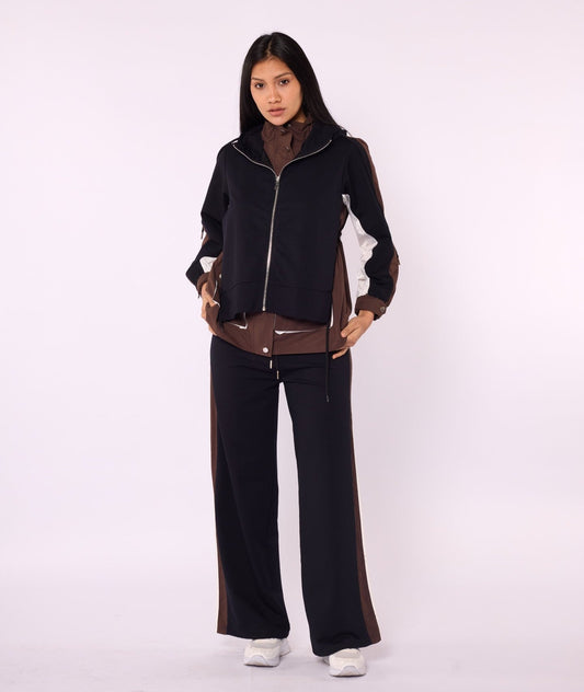 Hooded Trim Detailed Set with Gathered and Pocket Details