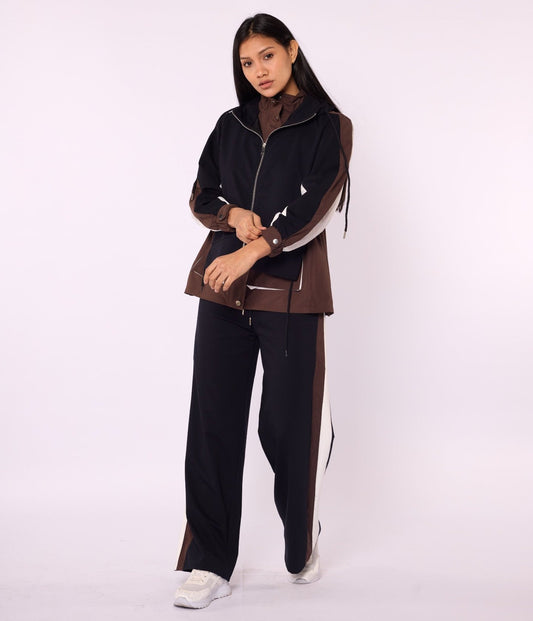 Hooded Trim Detailed Set with Gathered and Pocket Details