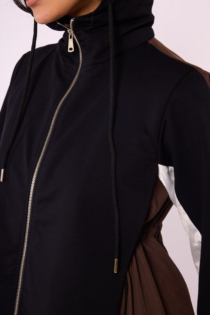 Hooded Trim Detailed Set with Gathered and Pocket Details