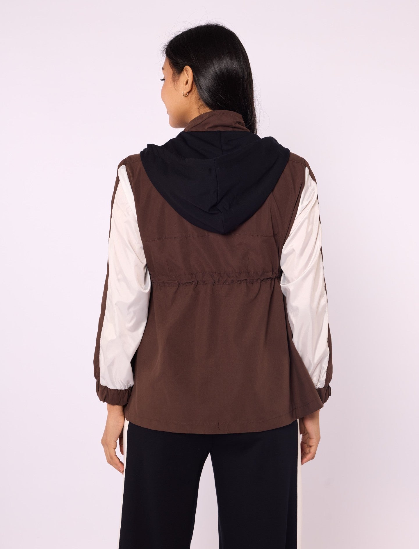 Hooded Trim Detailed Set with Gathered and Pocket Details