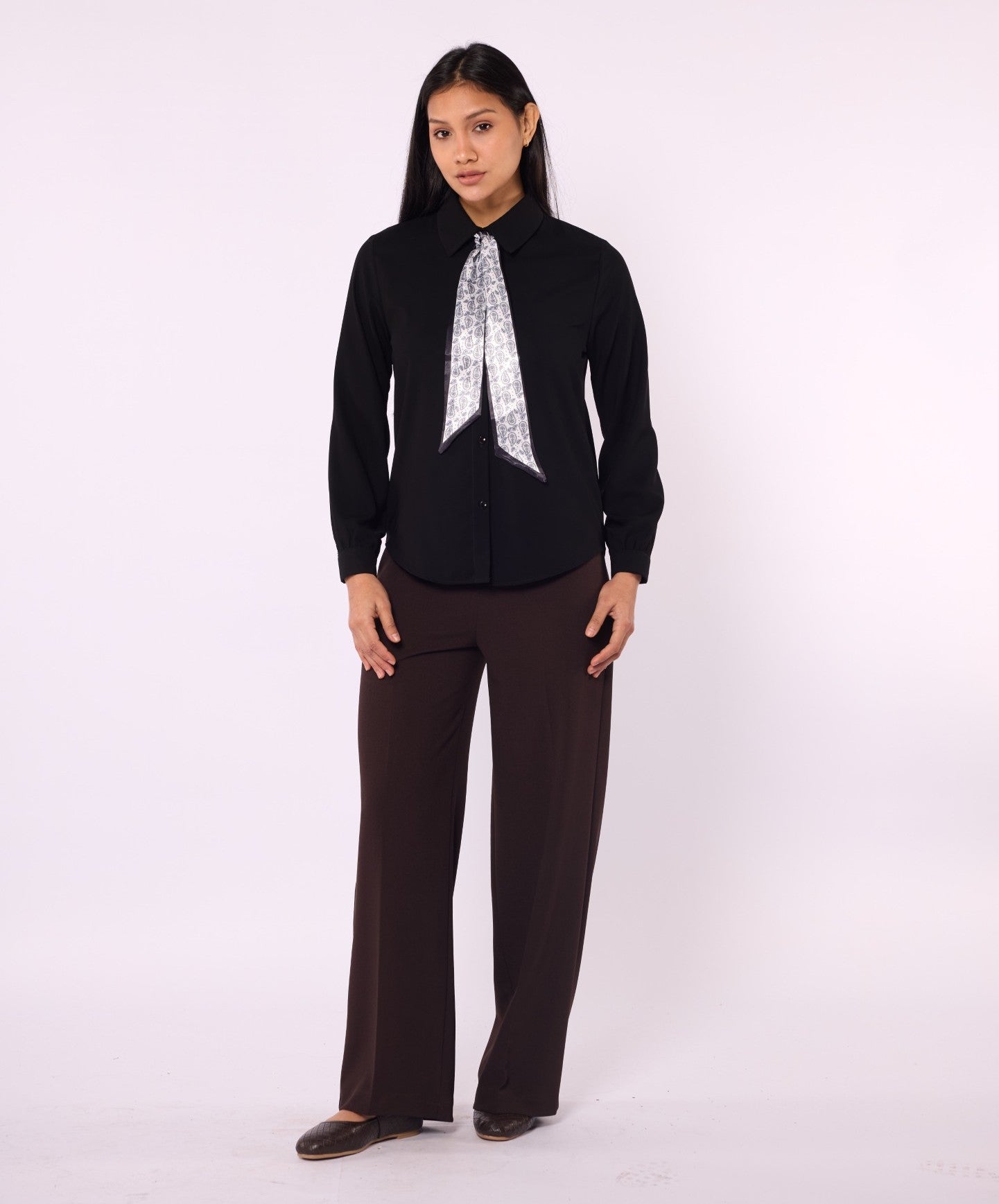 Polo Collar Shirt with Ethnic Scarf Detail