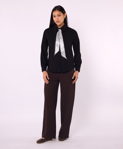 Polo Collar Shirt with Ethnic Scarf Detail