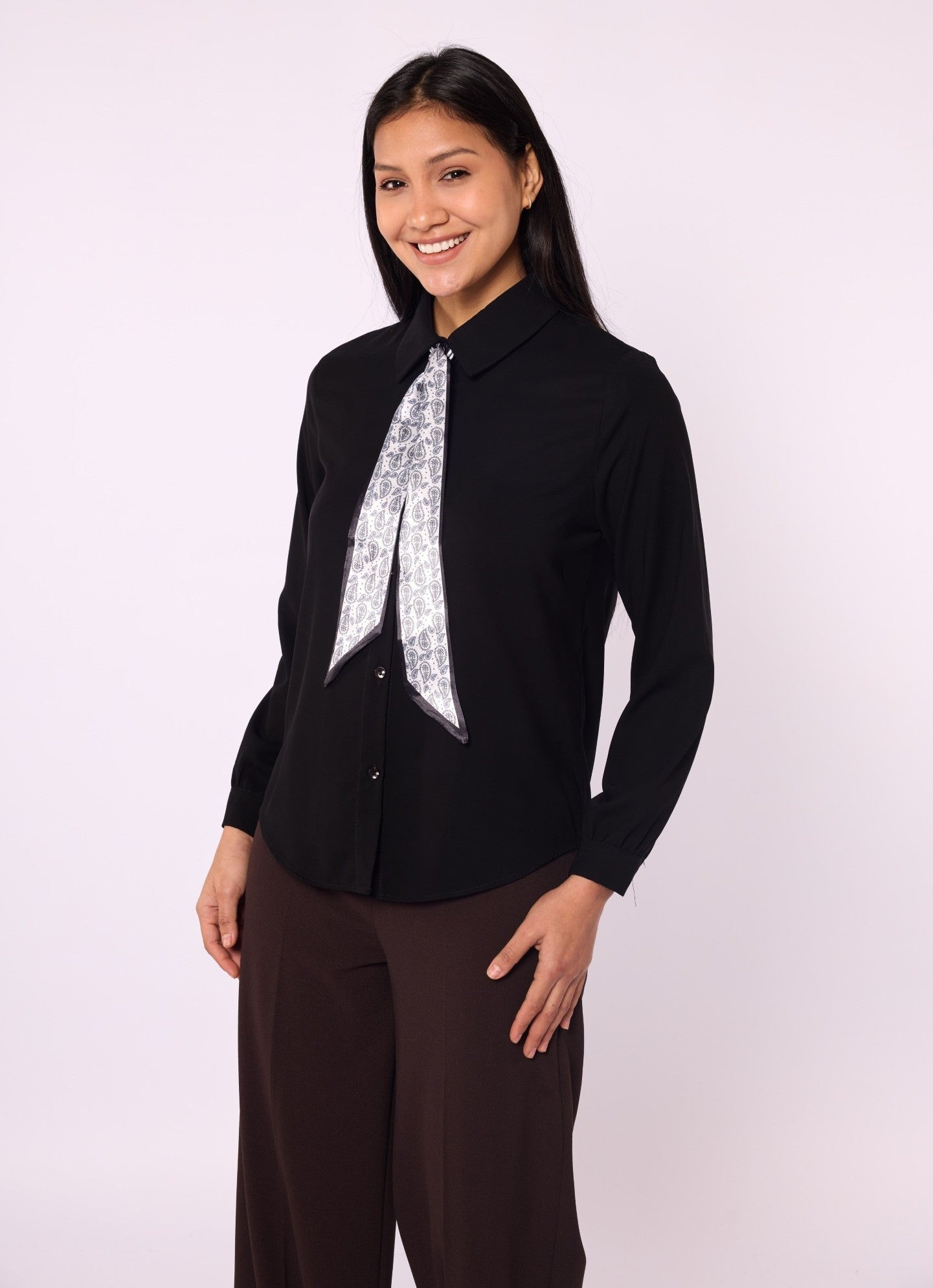 Polo Collar Shirt with Ethnic Scarf Detail