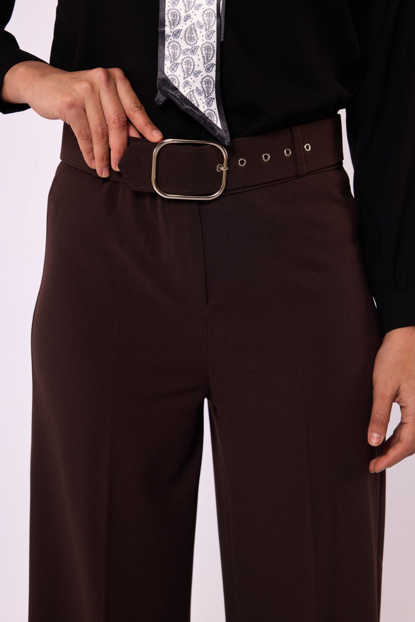 Black Wide Leg Pants With Belt Detail