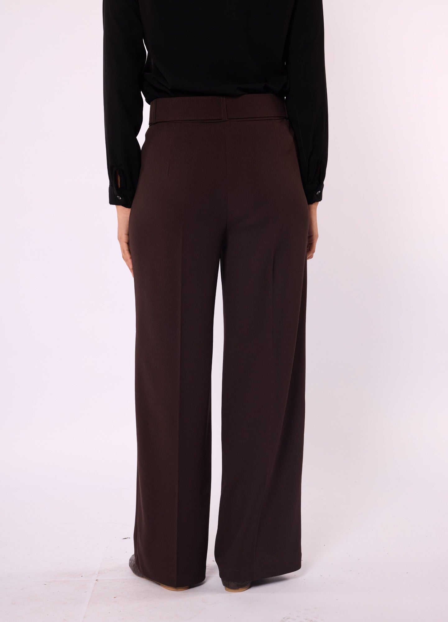 Black Wide Leg Pants With Belt Detail