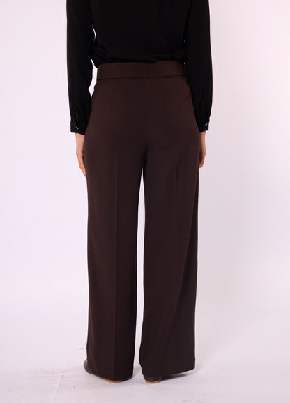 Black Wide Leg Pants With Belt Detail