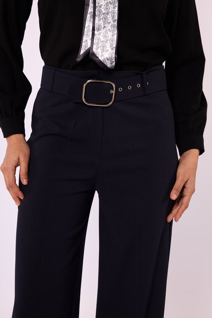Black Wide Leg Pants With Belt Detail