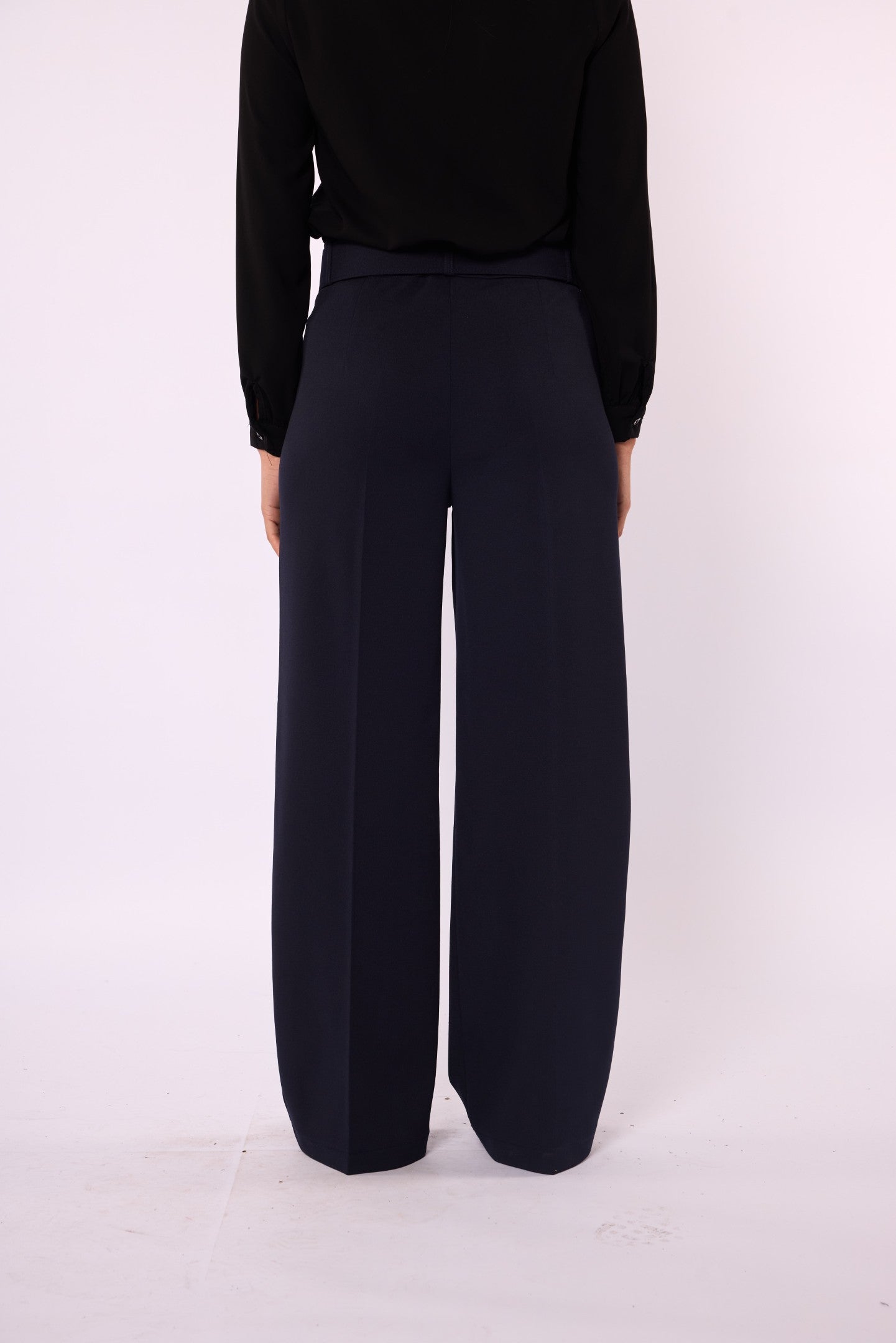 Black Wide Leg Pants With Belt Detail