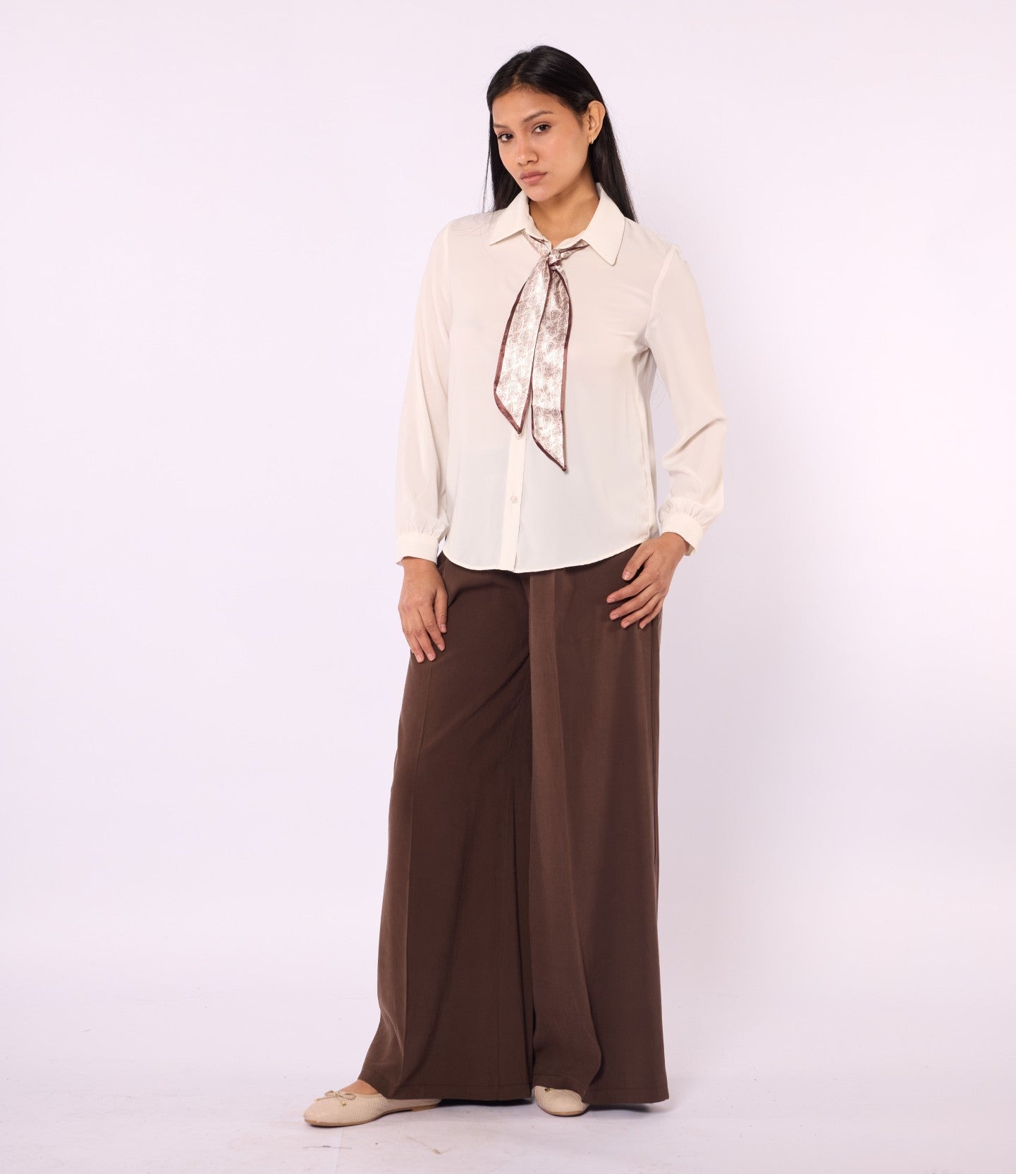 Polo Collar Shirt with Ethnic Scarf Detail