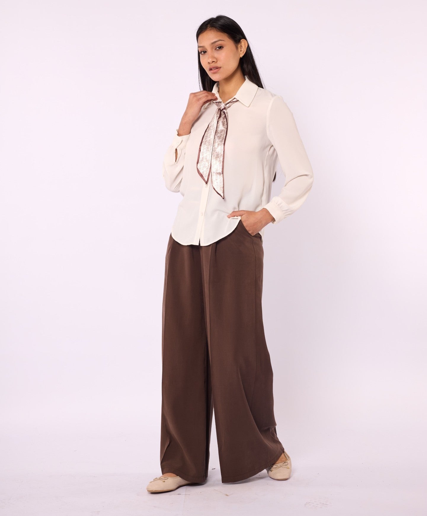 Polo Collar Shirt with Ethnic Scarf Detail
