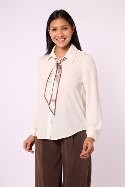 Polo Collar Shirt with Ethnic Scarf Detail
