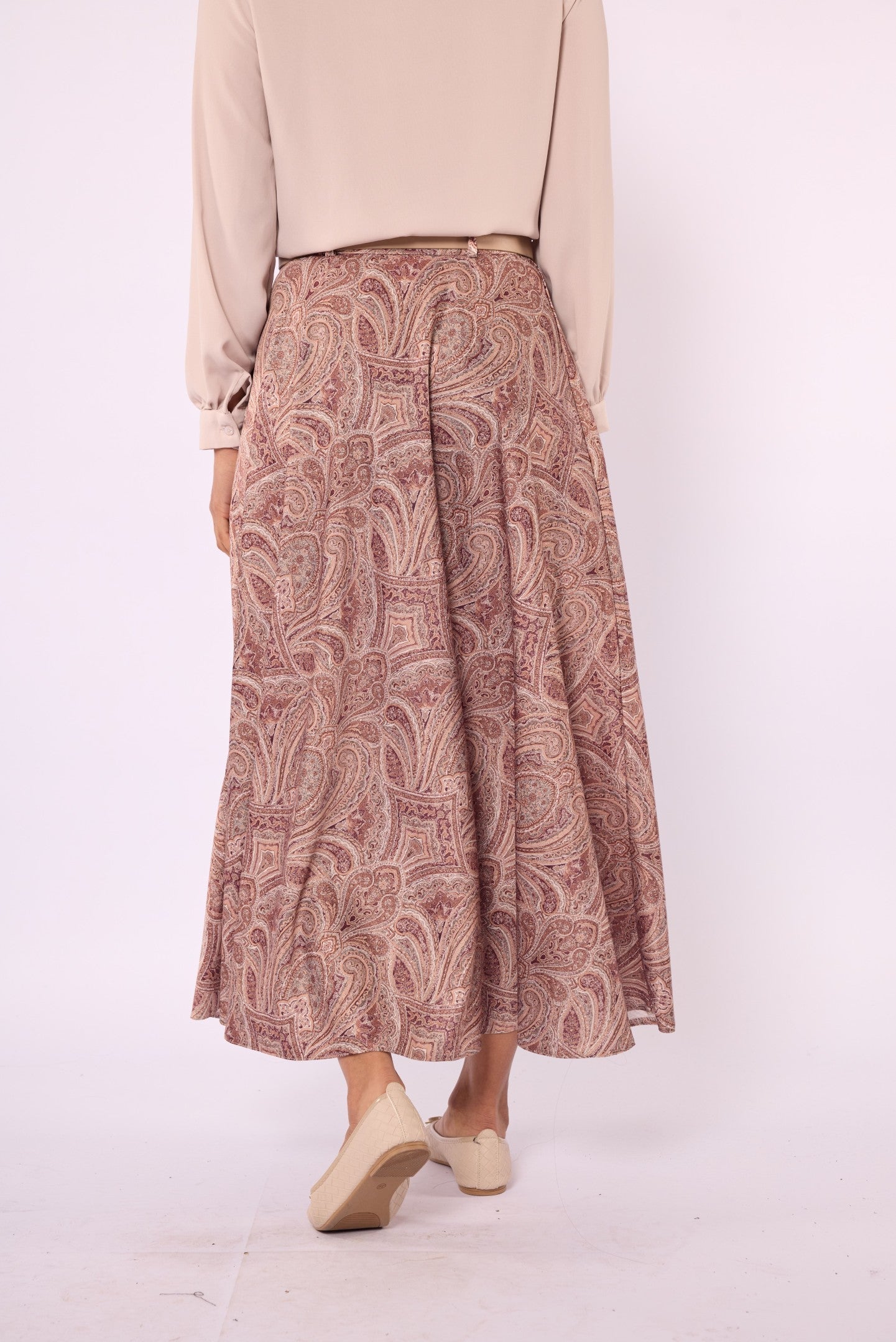 Patterned Satin Skirt with Belt Accessory