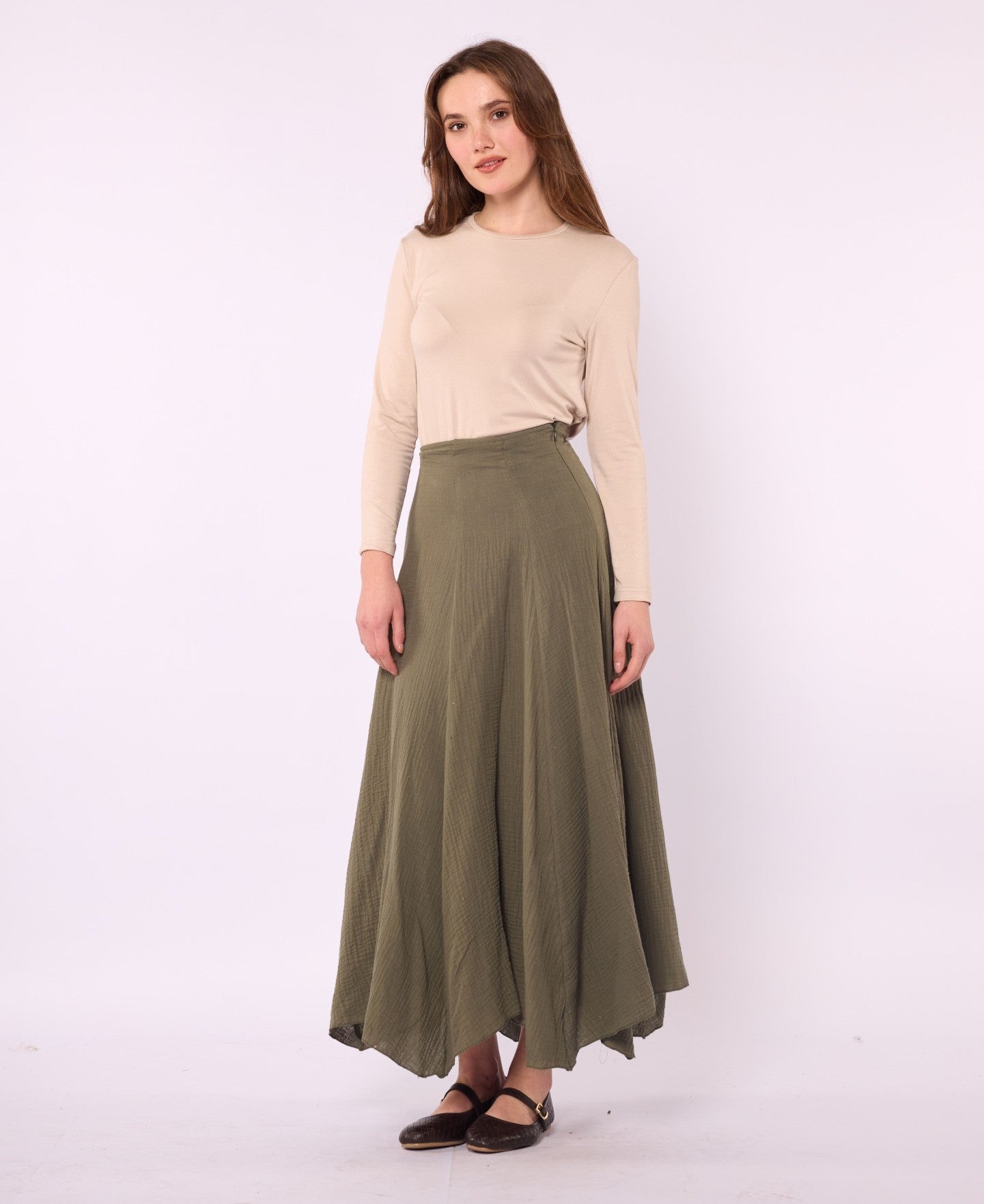 Lined A-Line Skirt in Muslin Fabric