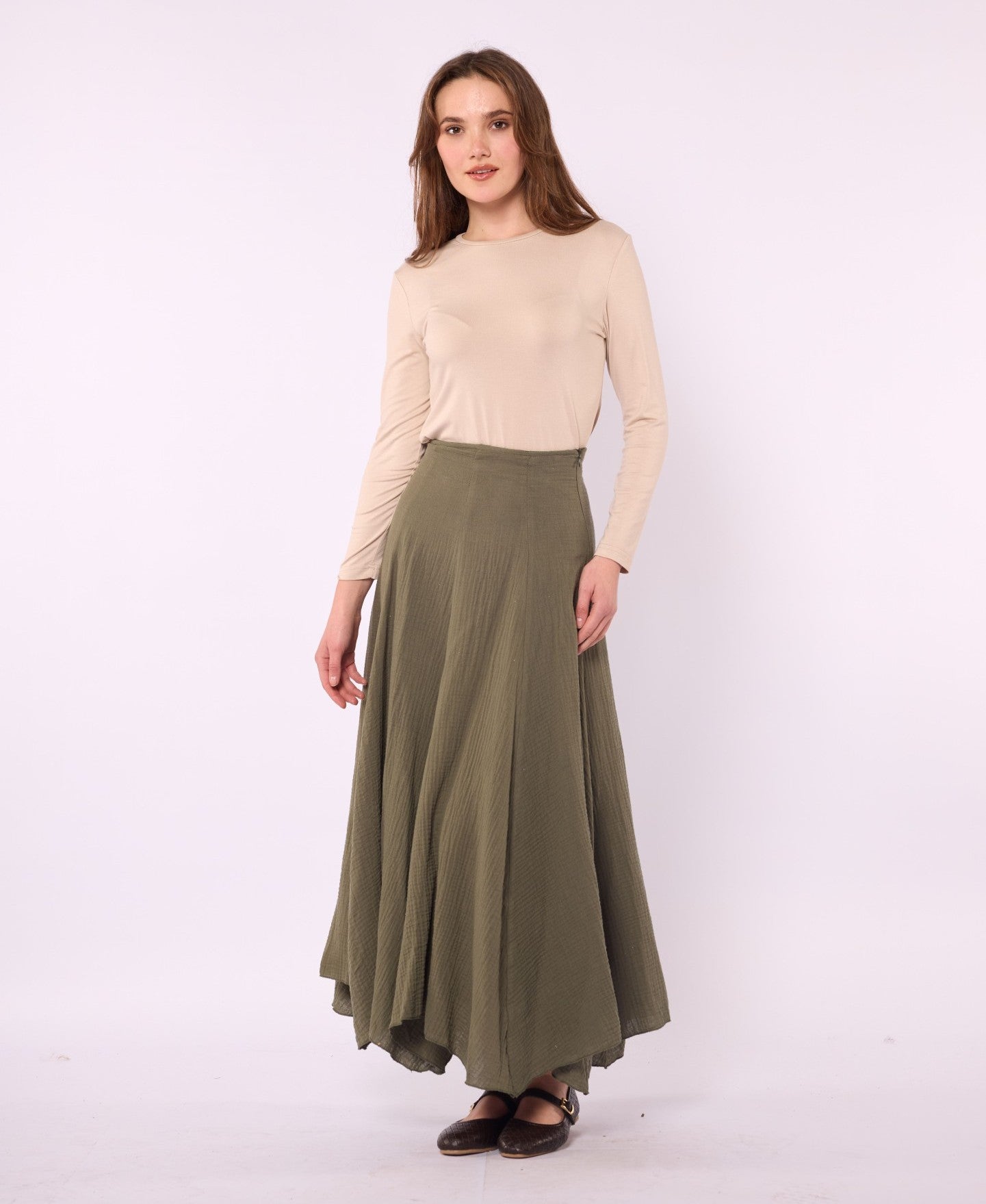 Lined A-Line Skirt in Muslin Fabric