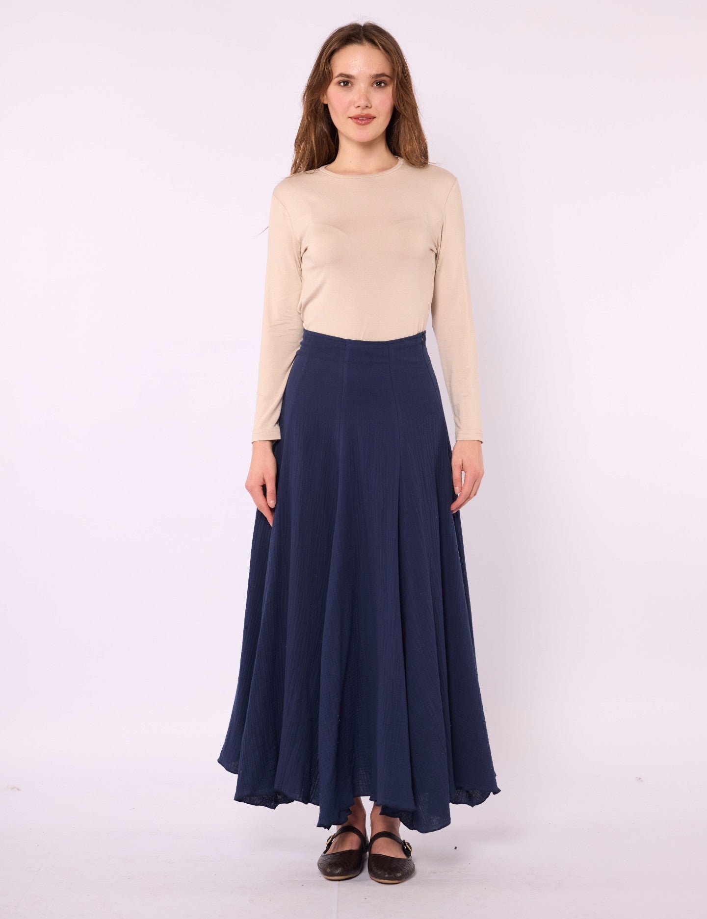 Lined A-Line Skirt in Muslin Fabric