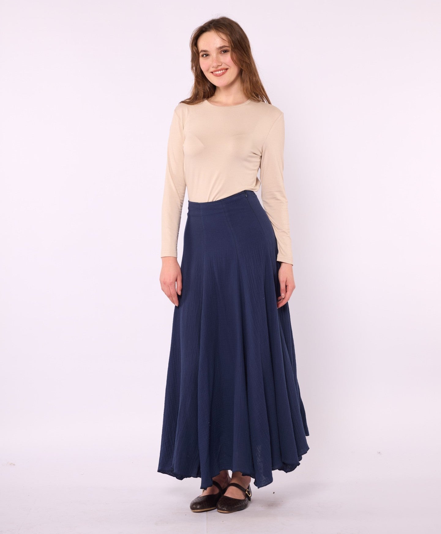 Lined A-Line Skirt in Muslin Fabric