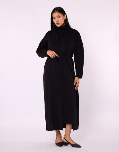 Ribbed Knit Turtleneck Dress and Shawl Collar Cardigan Set