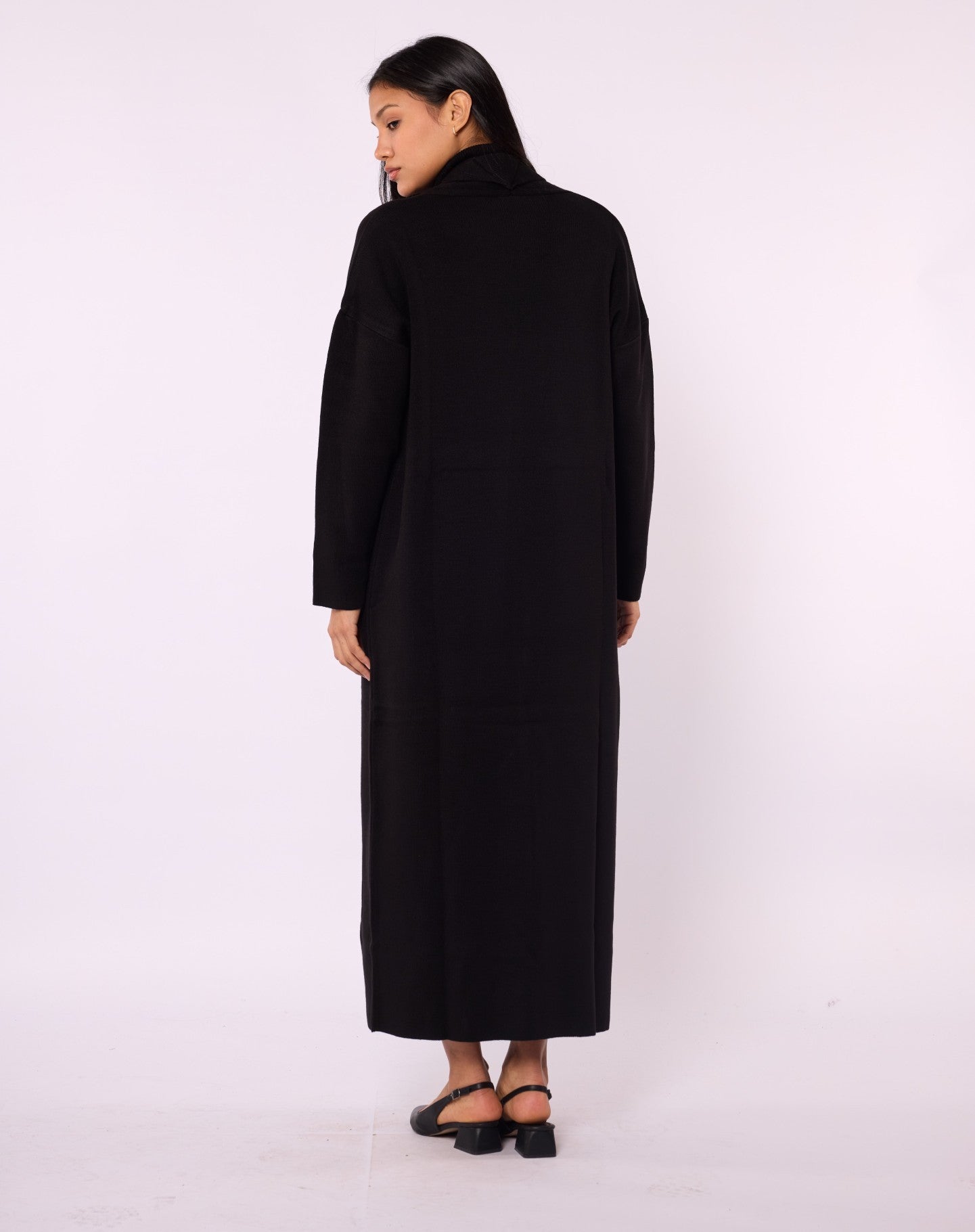 Ribbed Knit Turtleneck Dress and Shawl Collar Cardigan Set