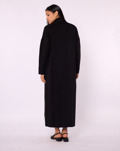 Ribbed Knit Turtleneck Dress and Shawl Collar Cardigan Set