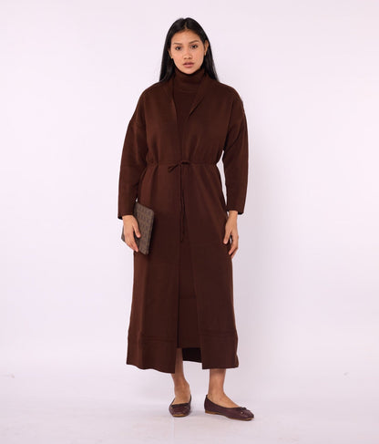 Ribbed Knit Turtleneck Dress and Shawl Collar Cardigan Set
