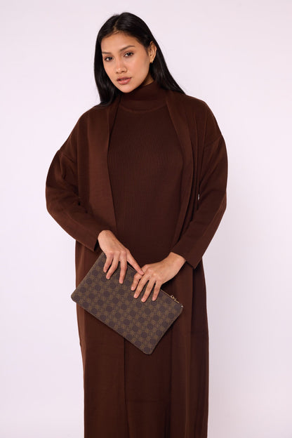 Ribbed Knit Turtleneck Dress and Shawl Collar Cardigan Set