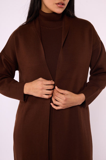 Ribbed Knit Turtleneck Dress and Shawl Collar Cardigan Set