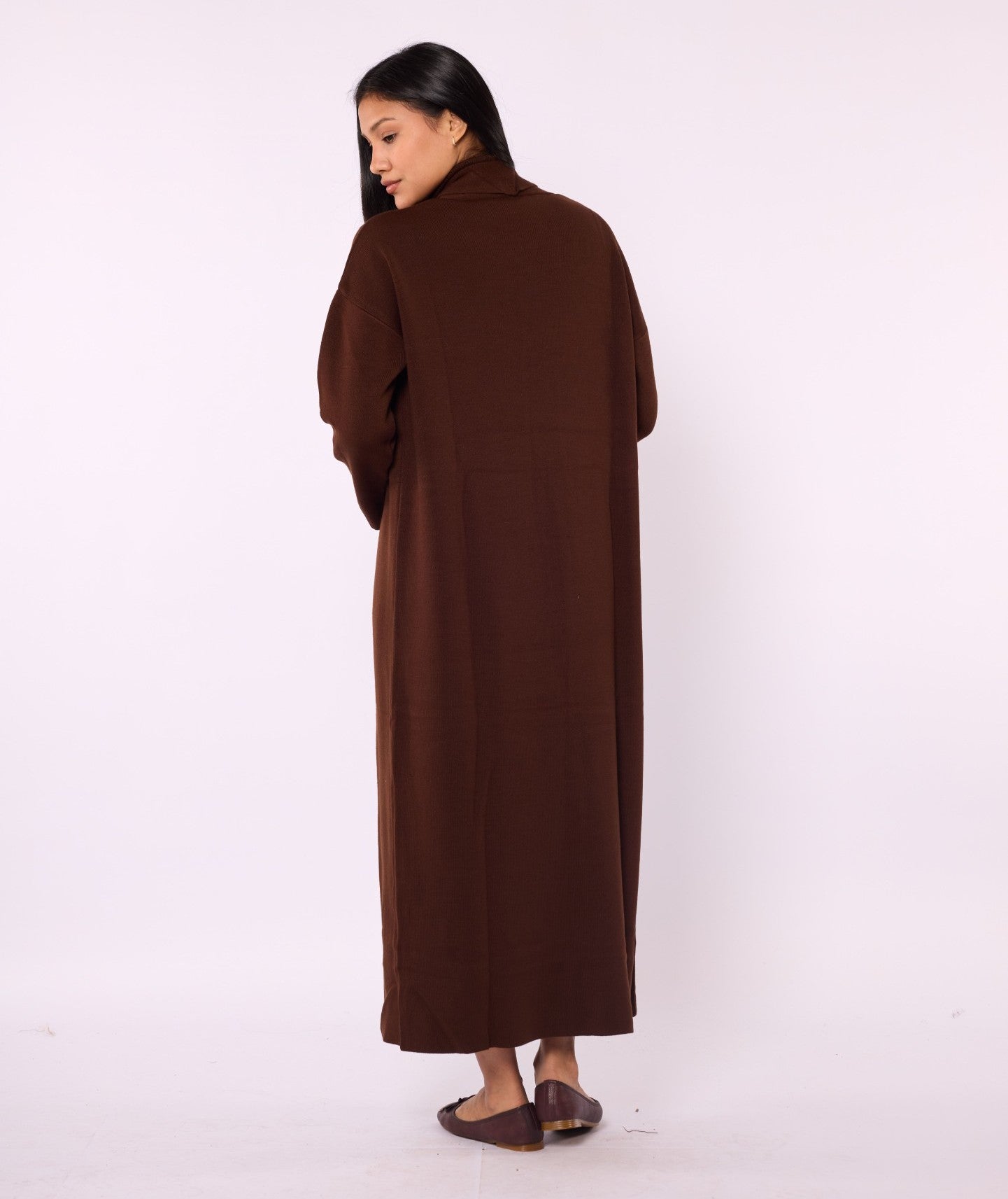 Ribbed Knit Turtleneck Dress and Shawl Collar Cardigan Set